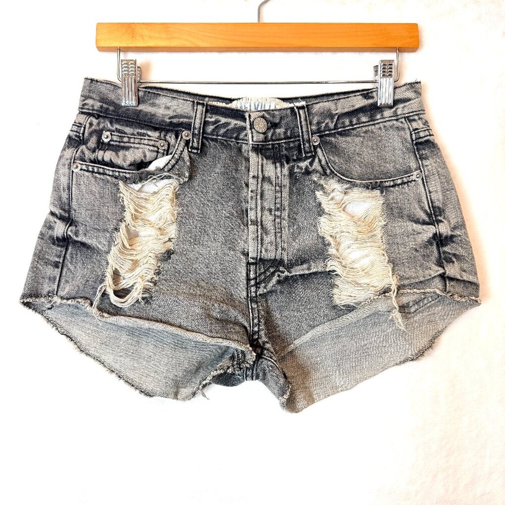 BRANDY MELVILLE Italy Button Fly Destroyed High Waist Denim Cut-off Short 40 XS